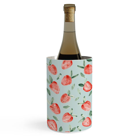 marufemia Watercolor painting strawberries blue Wine Chiller