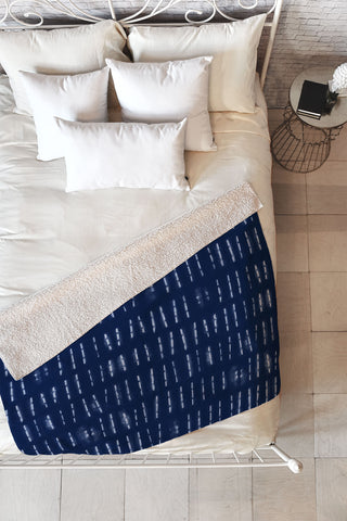 marufemia White stripes over blue shibori Fleece Throw Blanket
