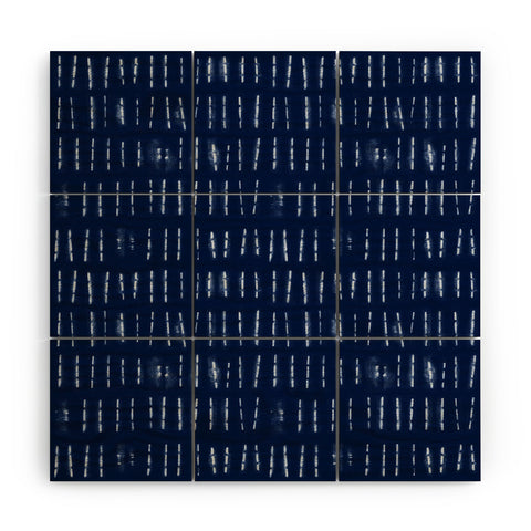 marufemia White stripes over blue shibori Wood Wall Mural