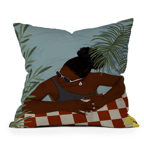 mary joak Pool Body Outdoor Throw Pillow