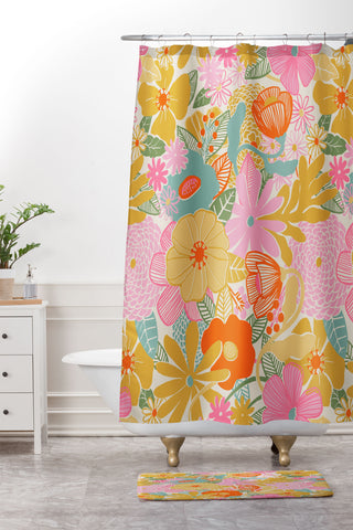 Megan Galante 60s Retro Floral Shower Curtain And Mat