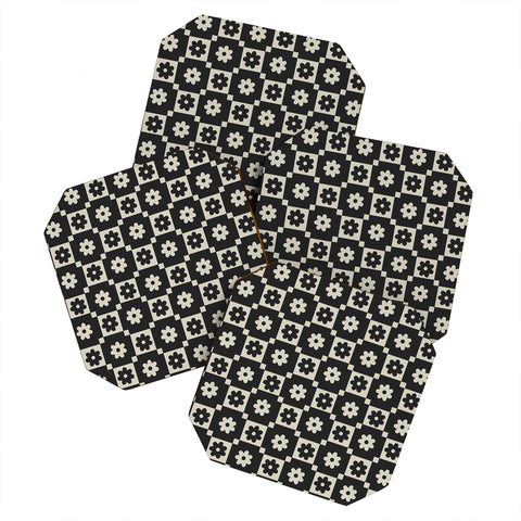 Megan Galante Checkered Daisy Black ink Coaster Set