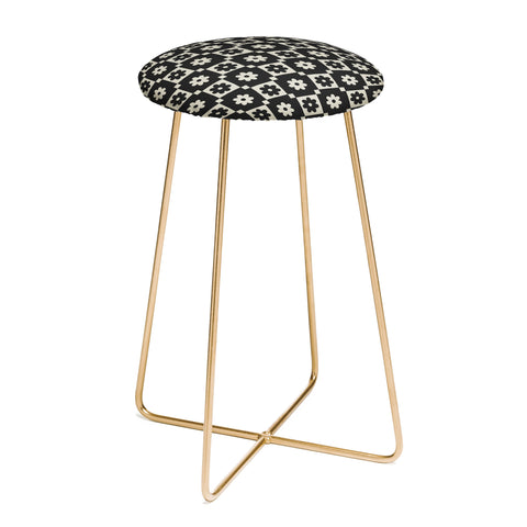 Megan Galante Checkered Daisy Black ink Counter Stool