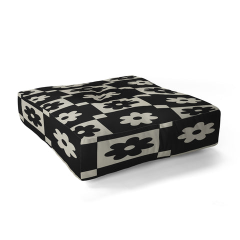 Megan Galante Checkered Daisy Black ink Floor Pillow Square