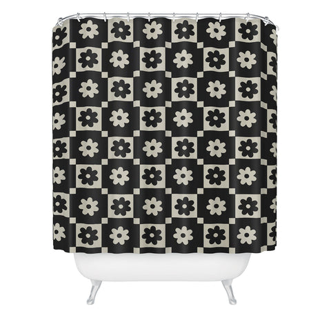 Megan Galante Checkered Daisy Black ink Shower Curtain