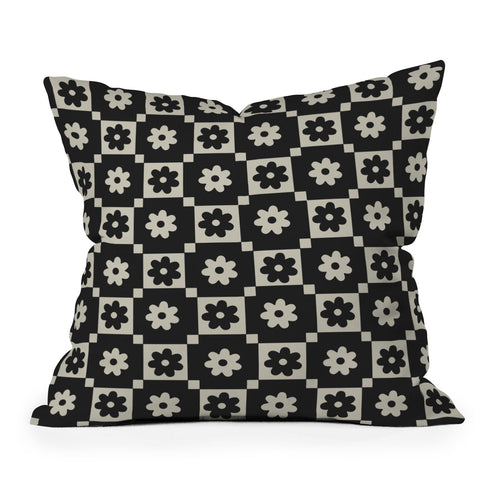 Megan Galante Checkered Daisy Black ink Throw Pillow