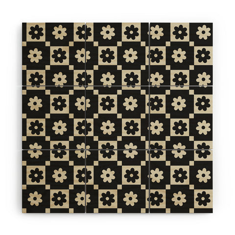 Megan Galante Checkered Daisy Black ink Wood Wall Mural