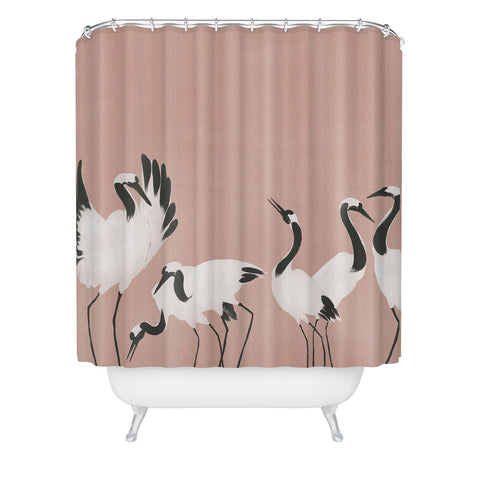 Megan Galante Crane Dance Mauve Pink Shower Curtain