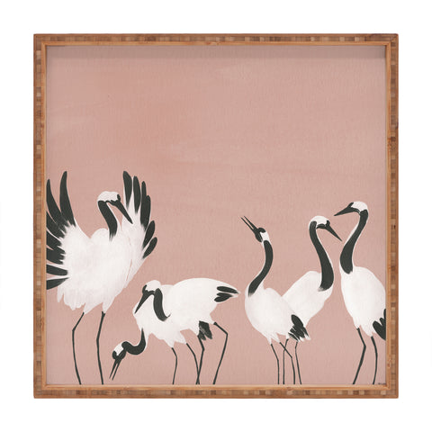 Megan Galante Crane Dance Mauve Pink Square Tray