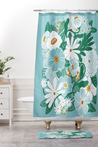 Megan Galante Groovy Floral Blue Shower Curtain And Mat