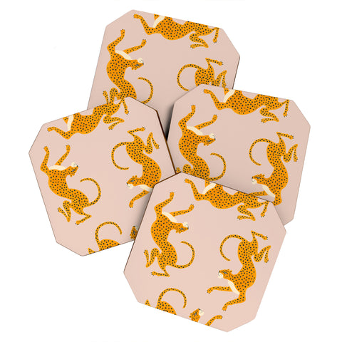 Megan Galante Leopard Race pink Coaster Set