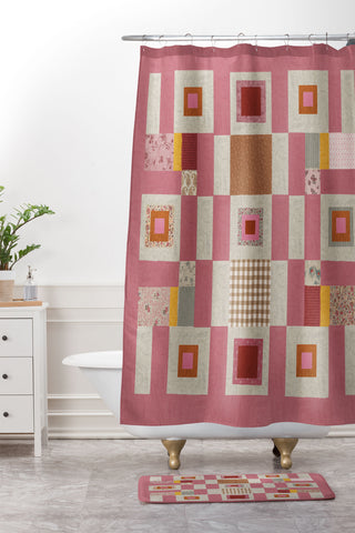 Megan Galante Pink Cottage Quilt Shower Curtain And Mat