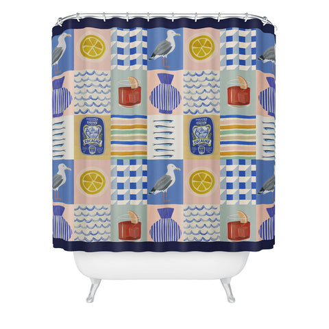 Megan Galante Seaside poster Shower Curtain
