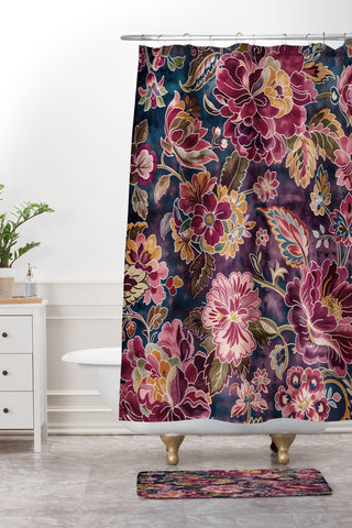 Megan Morris Exotic Plum Bohemian Floral Shower Curtain And Mat