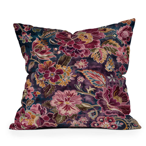 Megan Morris Exotic Plum Bohemian Floral Outdoor Throw Pillow