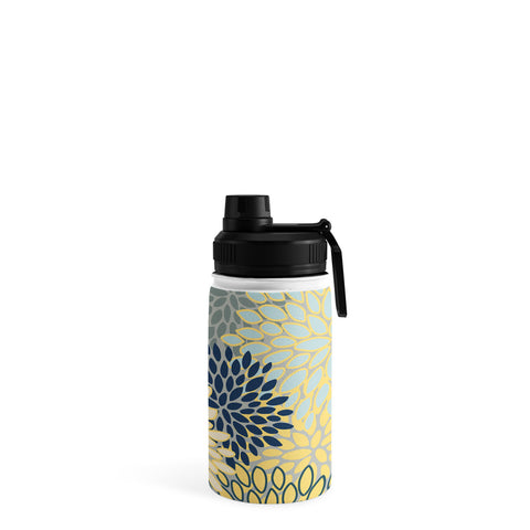 Megan Morris Floral Print Yellow Gray Blue Water Bottle