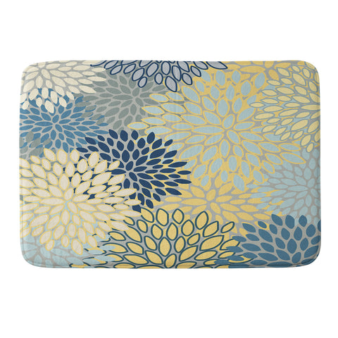 Megan Morris Floral Print Yellow Gray Blue Memory Foam Bath Mat