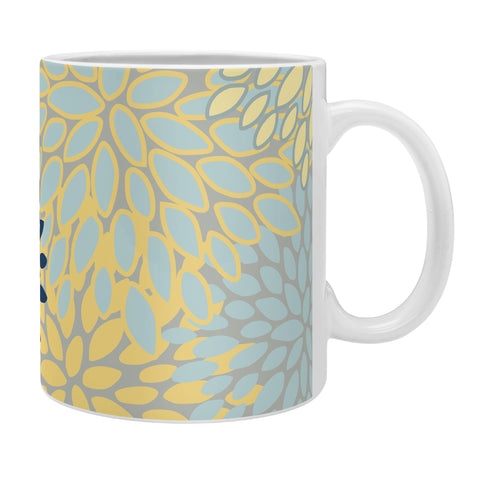 Megan Morris Floral Print Yellow Gray Blue Coffee Mug