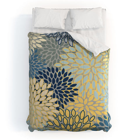 Megan Morris Floral Print Yellow Gray Blue Comforter
