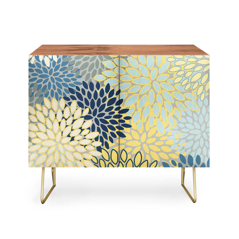 Megan Morris Floral Print Yellow Gray Blue Credenza