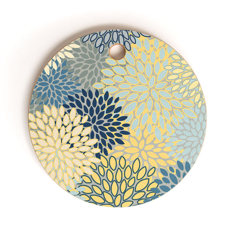 Megan Morris Floral Print Yellow Gray Blue Cutting Board Round