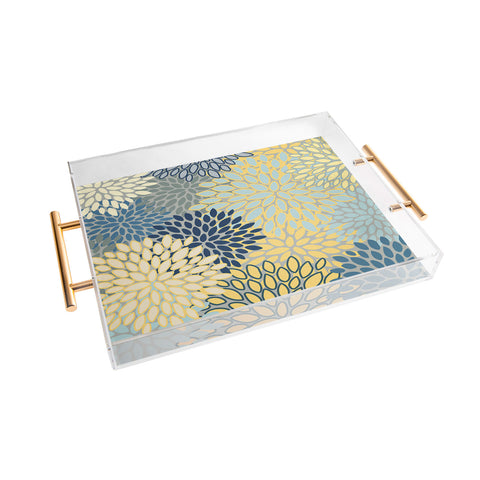 Megan Morris Floral Print Yellow Gray Blue Acrylic Tray