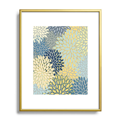 Megan Morris Floral Print Yellow Gray Blue Metal Framed Art Print