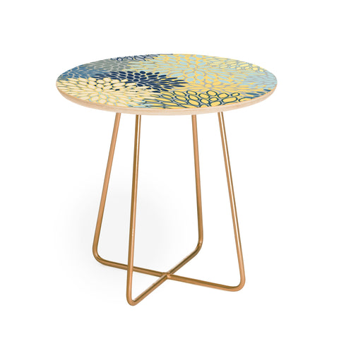 Megan Morris Floral Print Yellow Gray Blue Round Side Table