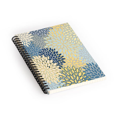 Megan Morris Floral Print Yellow Gray Blue Spiral Notebook