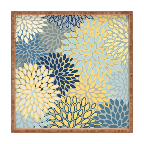 Megan Morris Floral Print Yellow Gray Blue Square Tray
