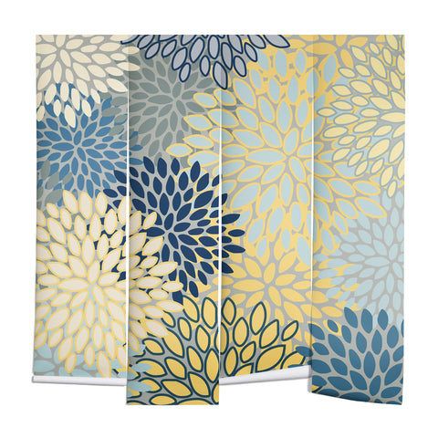 Megan Morris Floral Print Yellow Gray Blue Wall Mural