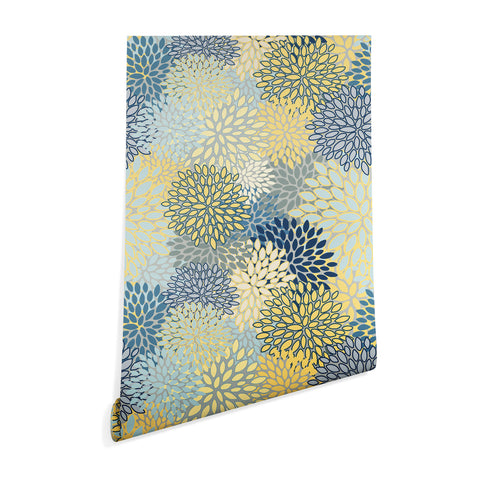 Megan Morris Floral Print Yellow Gray Blue Wallpaper