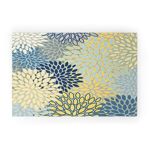 Megan Morris Floral Print Yellow Gray Blue Welcome Mat