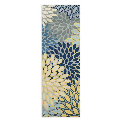 Megan Morris Floral Print Yellow Gray Blue Yoga Towel