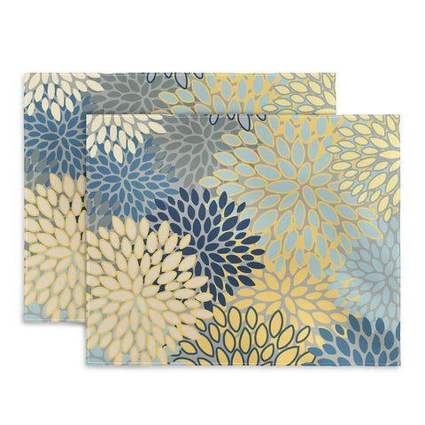 Megan Morris Floral Print Yellow Gray Blue Placemat