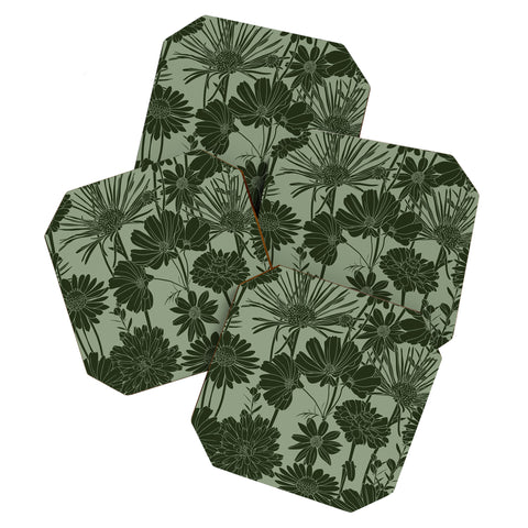 Megan Morris Floral Prints Dark Green Coaster Set