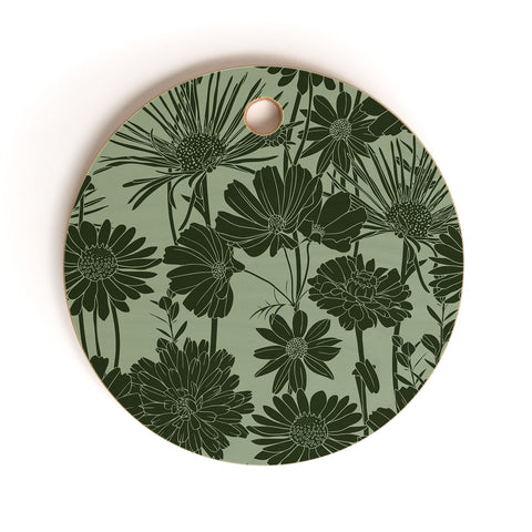 Megan Morris Floral Prints Dark Green Cutting Board Round