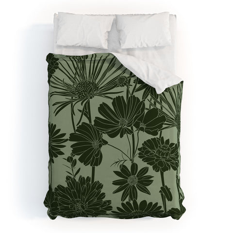 Megan Morris Floral Prints Dark Green Duvet Cover