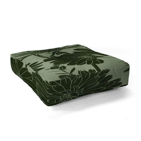 Megan Morris Floral Prints Dark Green Floor Pillow Square