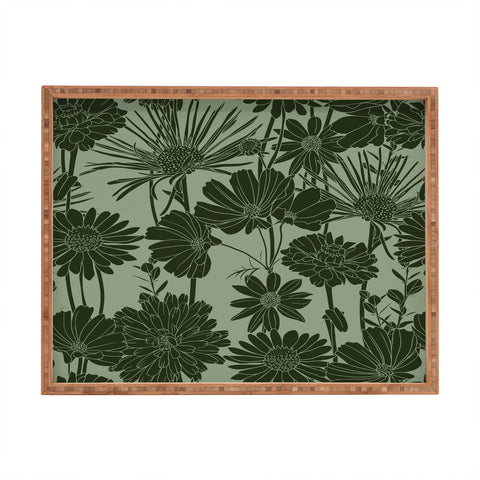 Megan Morris Floral Prints Dark Green Rectangular Tray