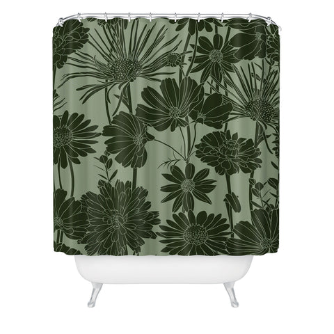 Megan Morris Floral Prints Dark Green Shower Curtain