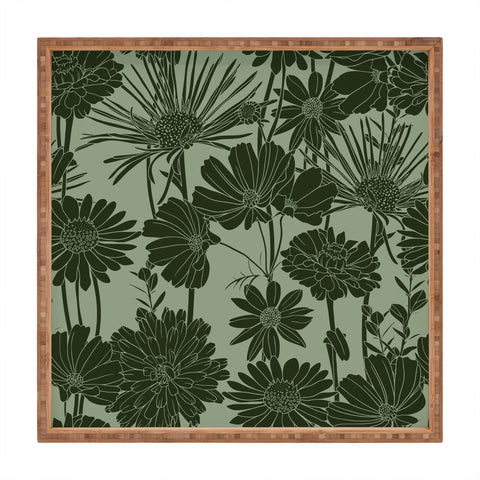 Megan Morris Floral Prints Dark Green Square Tray