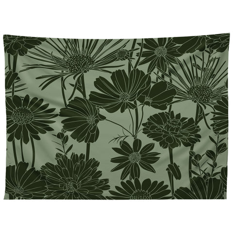 Megan Morris Floral Prints Dark Green Tapestry