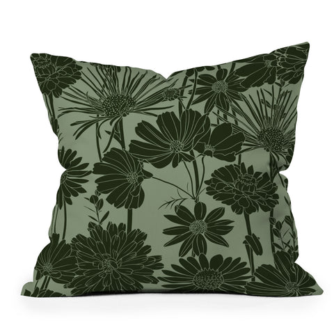 Megan Morris Floral Prints Dark Green Throw Pillow