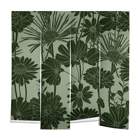 Megan Morris Floral Prints Dark Green Wall Mural