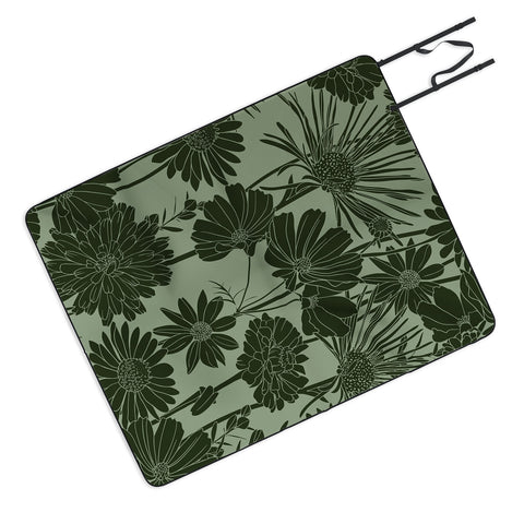 Megan Morris Floral Prints Dark Green Picnic Blanket
