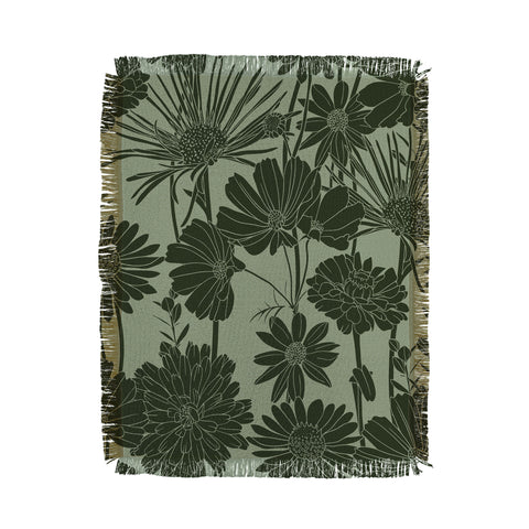 Megan Morris Floral Prints Dark Green Throw Blanket