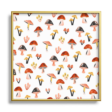 Megan Roy Mini Mushrooms Square Metal Framed Art Print