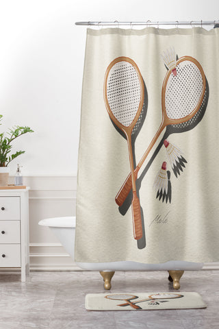 mele_artanddesign Badminton Retro Shower Curtain And Mat