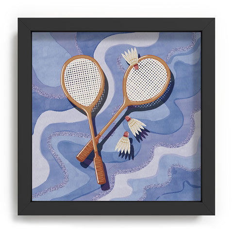 mele_artanddesign Badminton Retro Swirls Blue Recessed Framing Square
